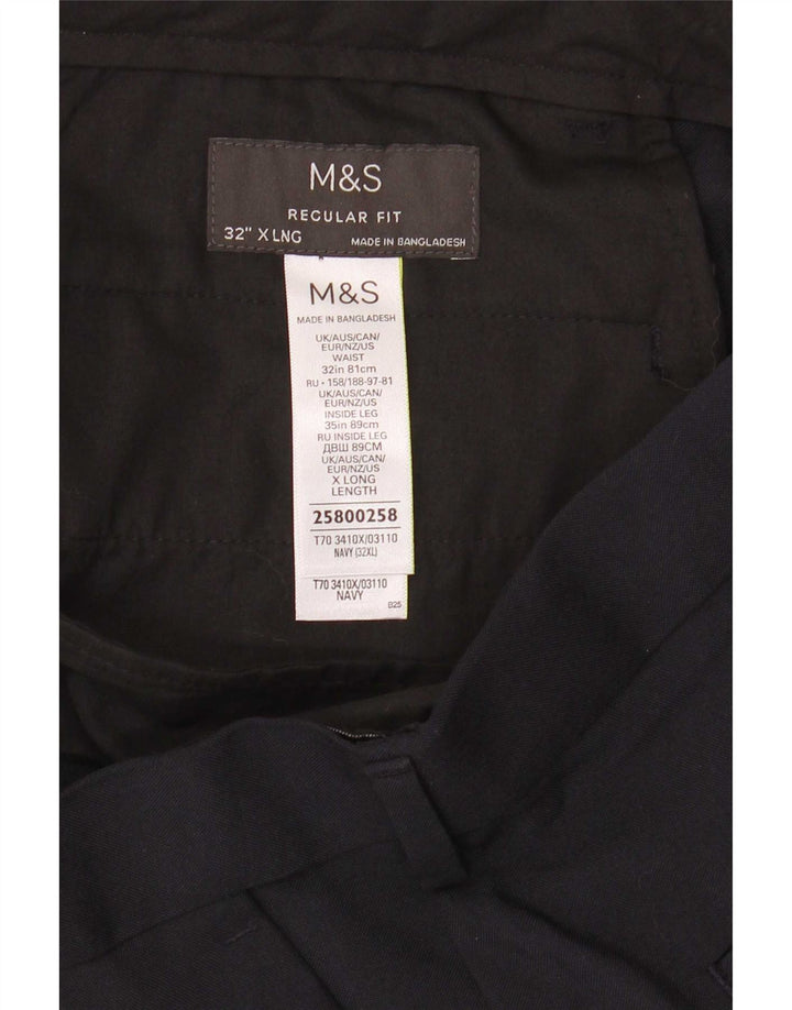 Calça Chino Masculina Marks & Spencer Regular Fit W32 L35 Poliéster Azul Marinho