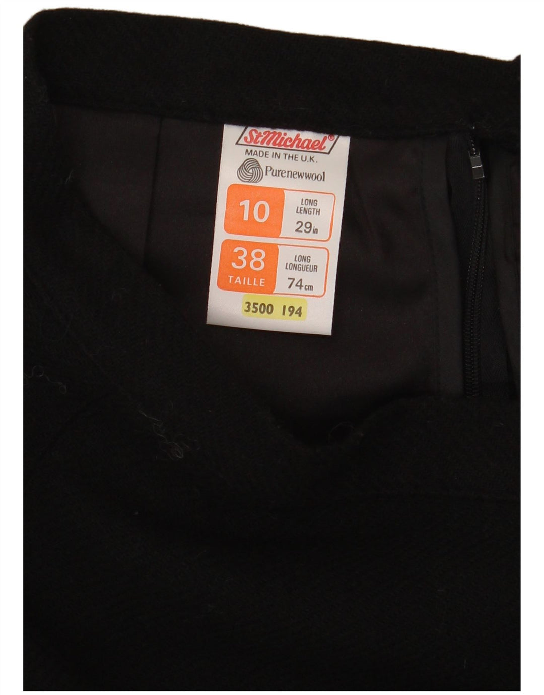 Saia feminina St Michael A-Line Reino Unido 10 pequena W24 lã preta