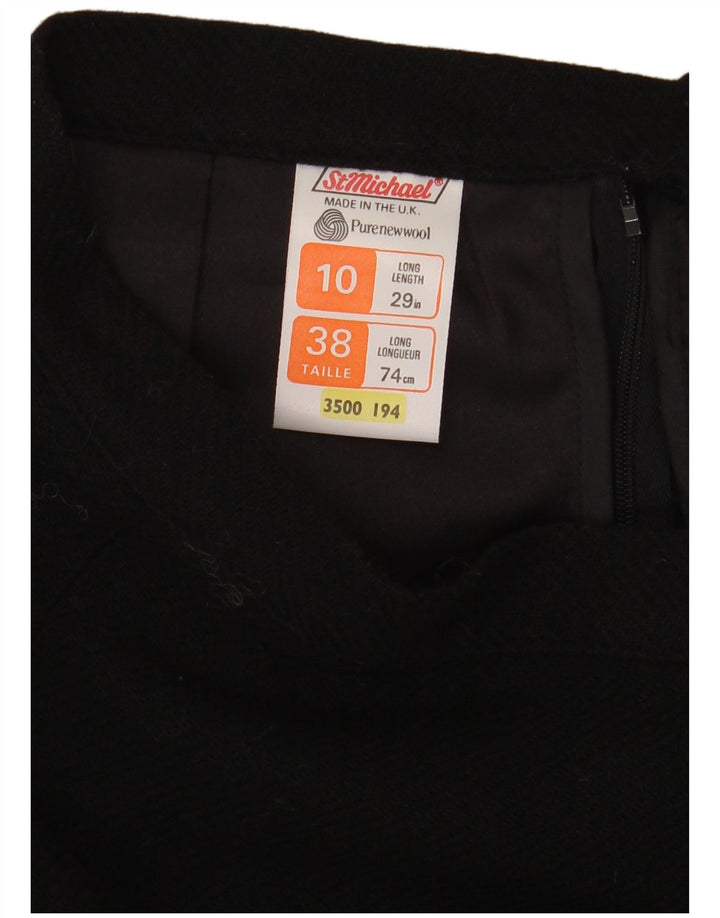 Saia feminina St Michael A-Line Reino Unido 10 pequena W24 lã preta