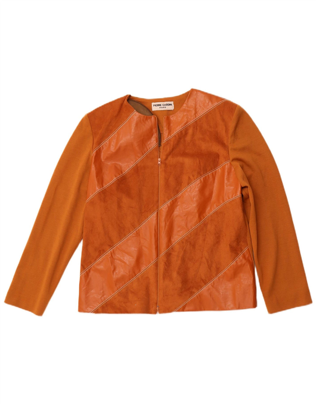 Suéter cardigã feminino PIERRE CARDIN Reino Unido 14 lã patchwork marrom médio