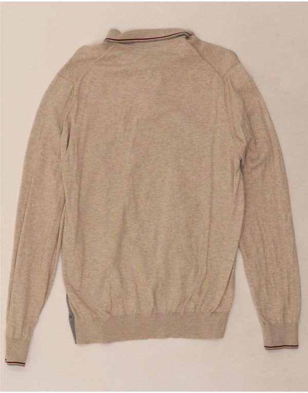 Suéter masculino Marks & Spencer com gola polo e bloco colorido bege médio