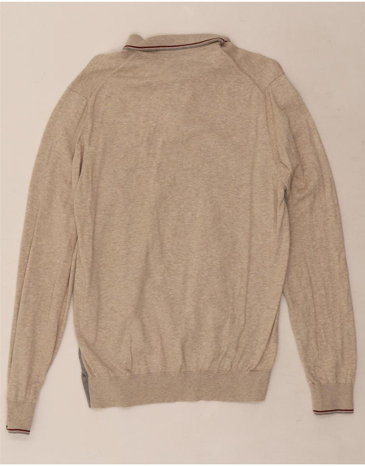 Suéter masculino Marks & Spencer com gola polo e bloco colorido bege médio