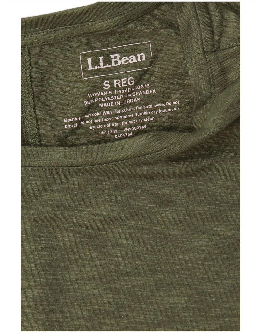 Camiseta feminina L.L.BEAN UK 10 pequena poliéster manchado cáqui