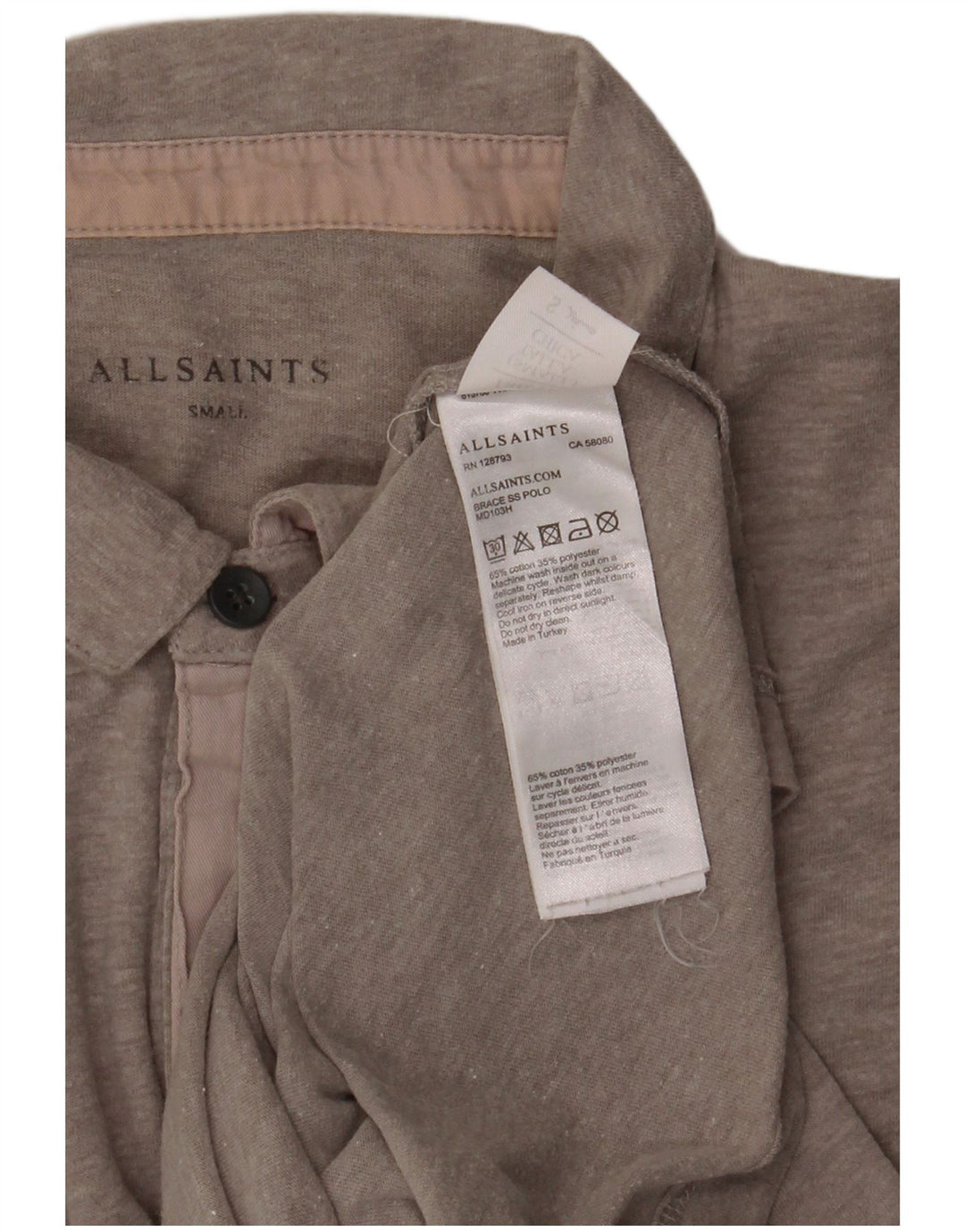Camisa polo masculina All Saints pequena listrada cinza de algodão