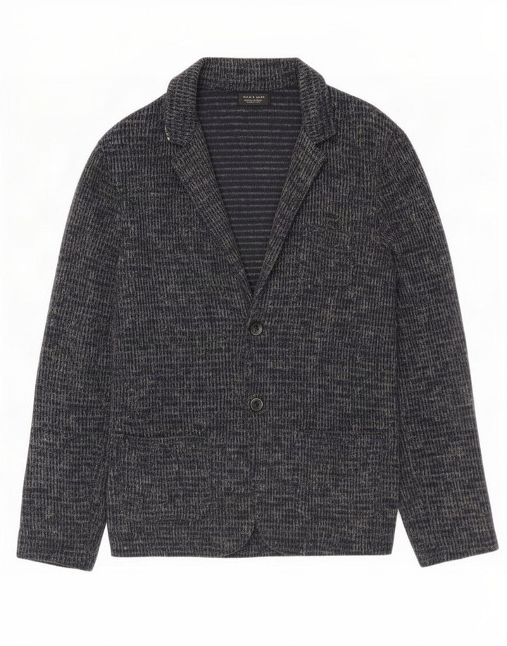 Suéter cardigã masculino Zara grande algodão manchado azul marinho