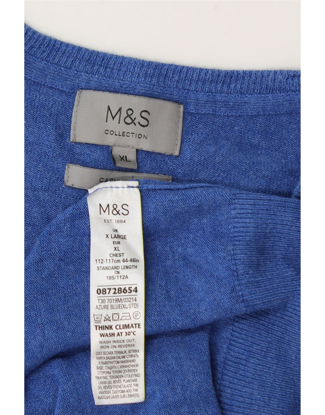 Suéter masculino Marks & Spencer com decote em V XL azul acrílico