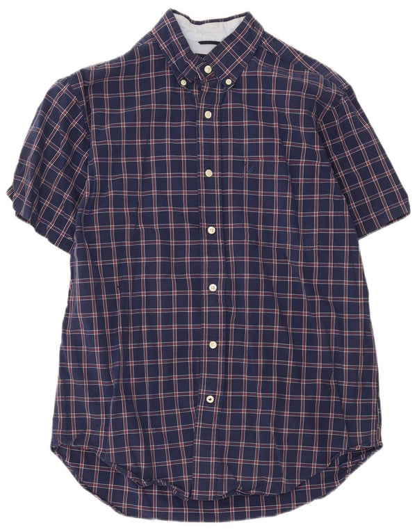 Camisa masculina de manga curta Nautica de algodão xadrez médio azul marinho
