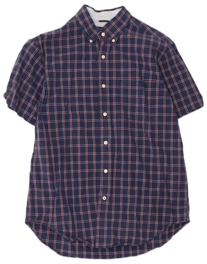 Camisa masculina de manga curta Nautica de algodão xadrez médio azul marinho