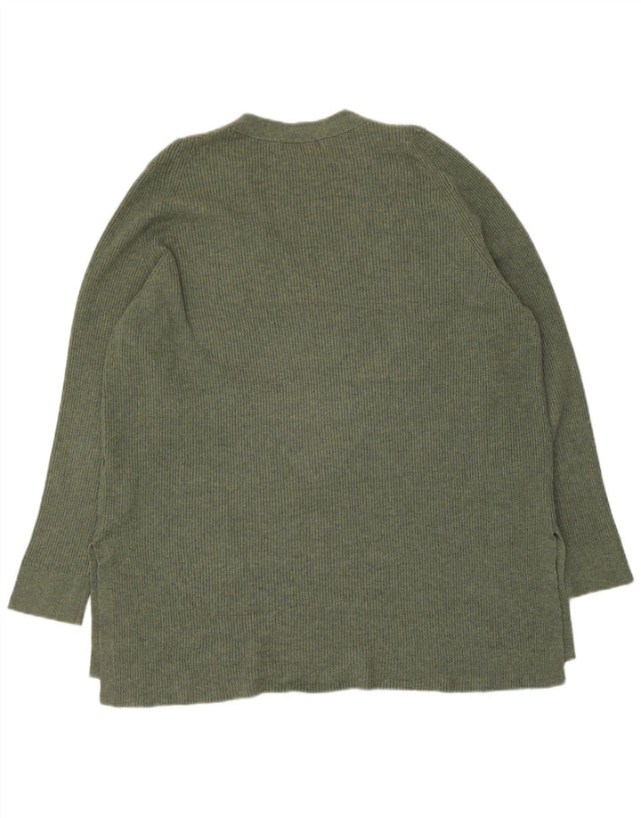 Suéter feminino Marks & Spencer com decote em V Reino Unido 16 grande poliéster cáqui