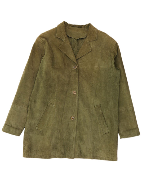 Jaqueta blazer feminina vintage de camurça com 3 botões IT 42 couro cáqui médio