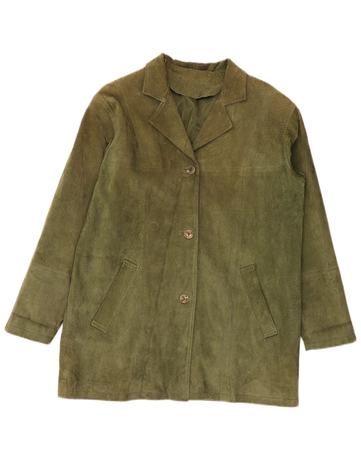 Jaqueta blazer feminina vintage de camurça com 3 botões IT 42 couro cáqui médio