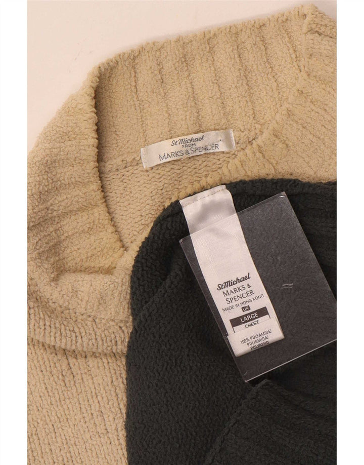Suéter masculino Marks & Spencer com gola tartaruga grande bloco colorido branco