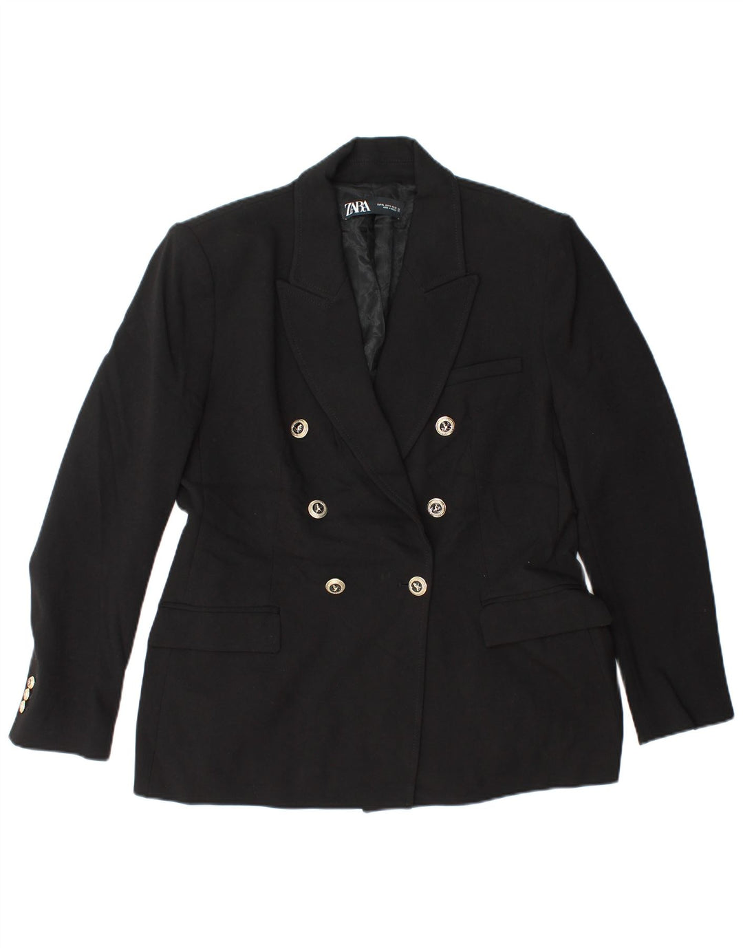 Jaqueta blazer feminina ZARA com peito duplo Reino Unido 18 XL preto poliéster