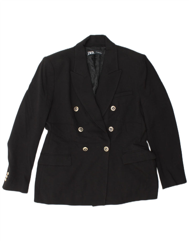 Jaqueta blazer feminina ZARA com peito duplo Reino Unido 18 XL preto poliéster