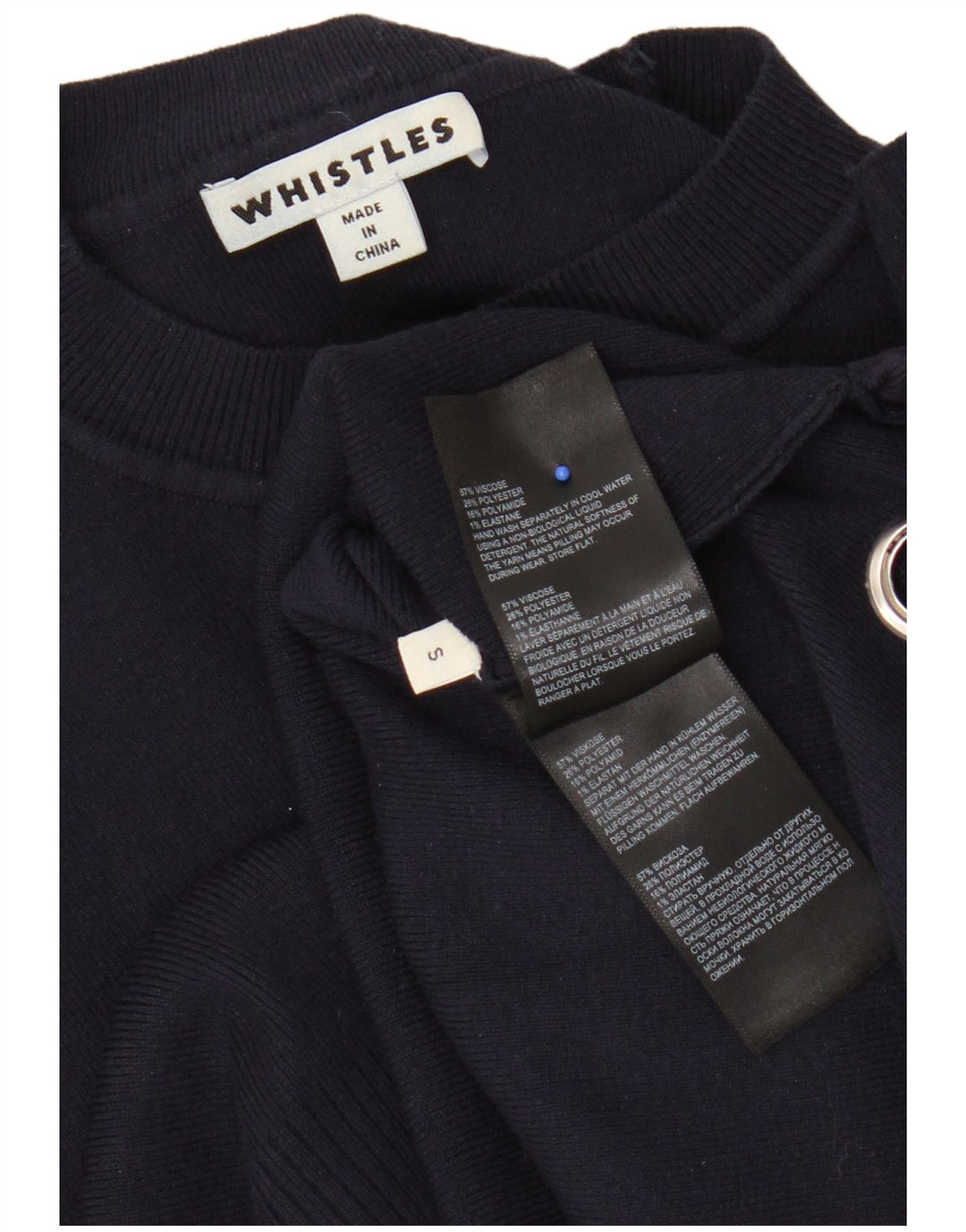 Suéter feminino Whistles com gola redonda e gola redonda Reino Unido 10 pequeno azul marinho