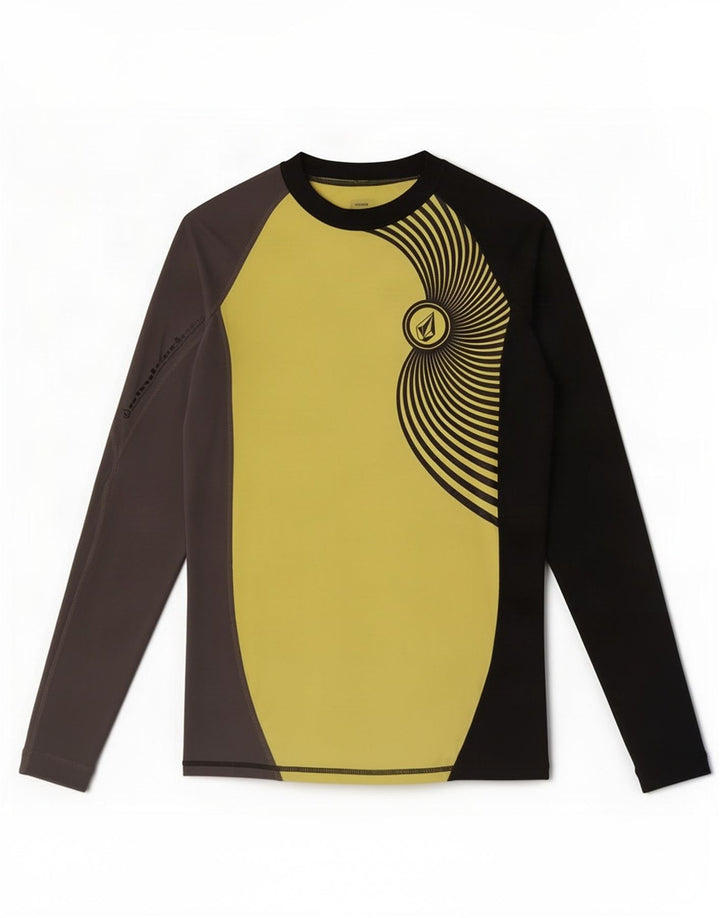Volcom Mens Top Manga Longa Médio Amarelo Colourblock Nylon