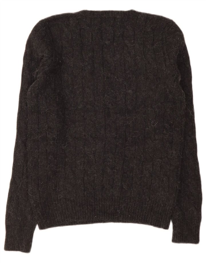 Suéter feminino Ralph Lauren com decote em V Reino Unido 12 lã cinza médio