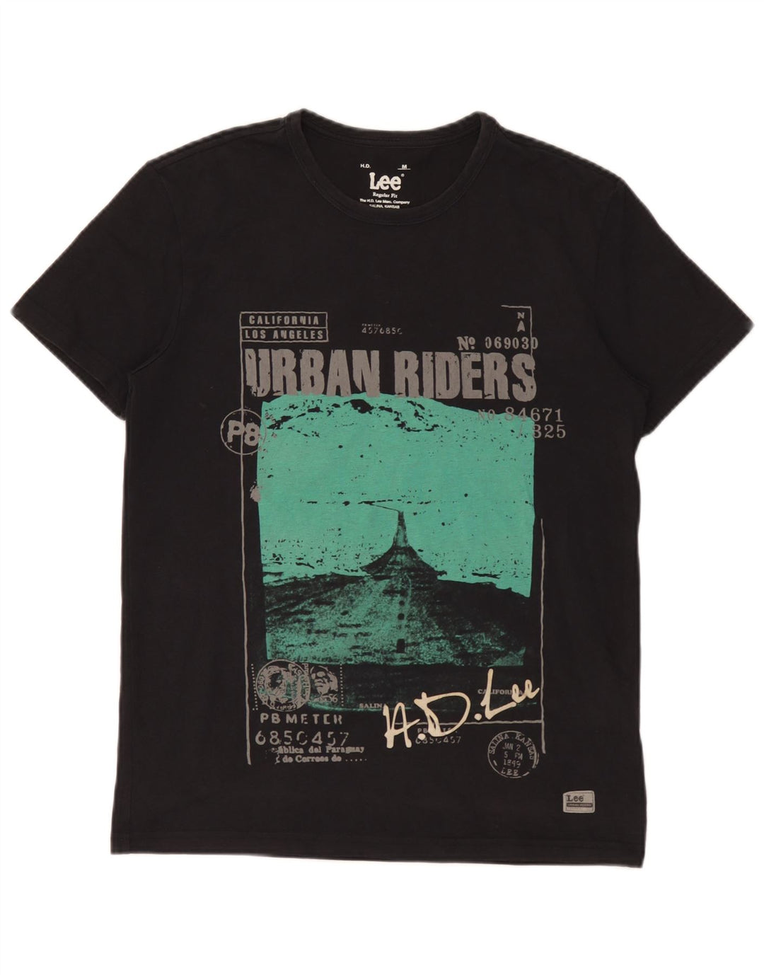 Camiseta masculina Lee Regular Fit gráfica top médio algodão preto