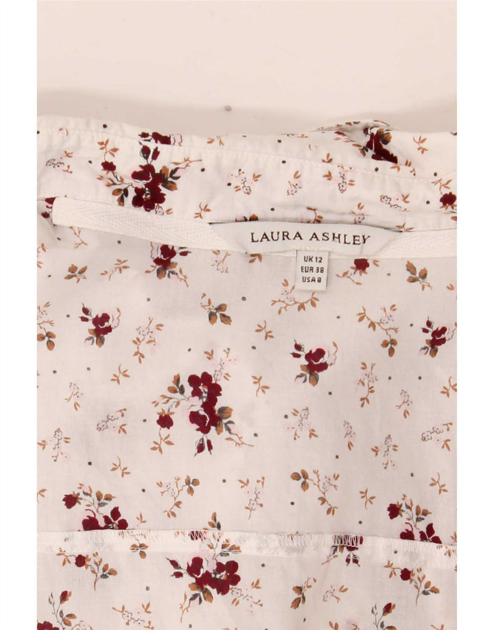 Camisa feminina Laura Ashley Reino Unido 12 médio branco floral