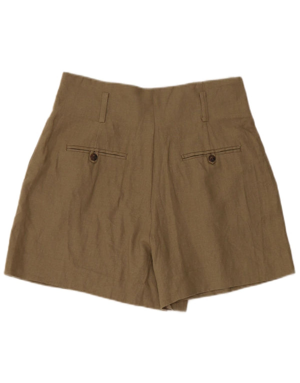 Zara Shorts Chino feminino de cintura alta W28 linho cáqui médio