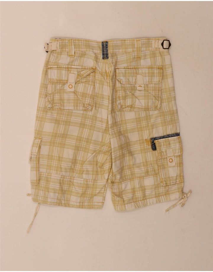 Shorts cargo regulares masculinos vintage IT 48 médio W34 xadrez bege