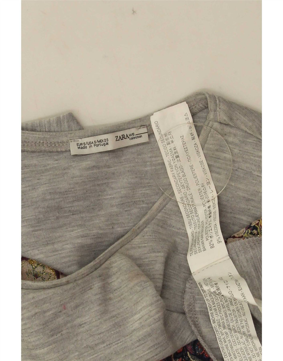 Colete feminino Zara Top UK 10 pequeno poliéster floral cinza