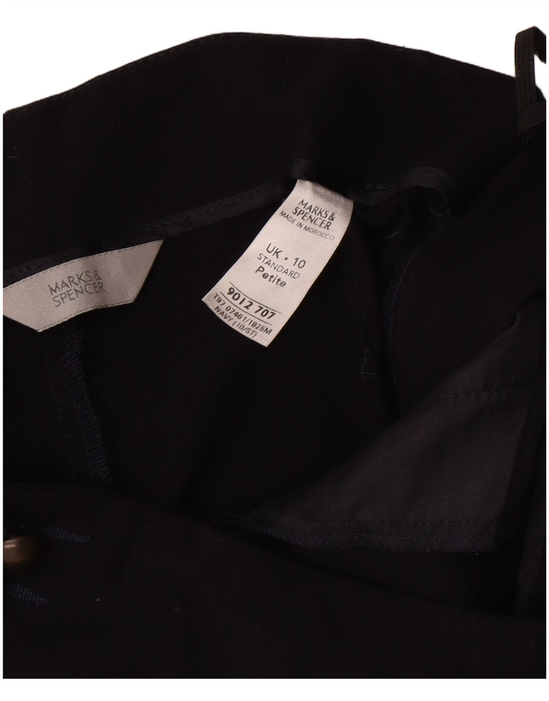 Bermuda feminina Marks & Spencer UK 10 pequena W30 azul marinho poliéster