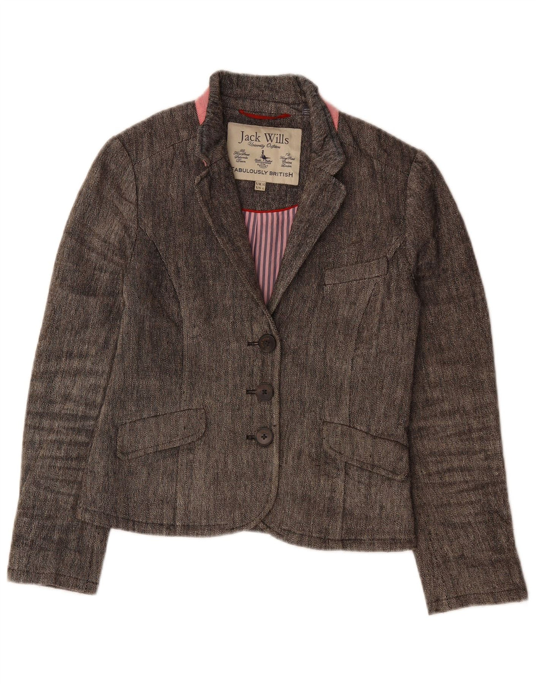 Jaqueta blazer feminina de 3 botões JACK WILLS Reino Unido 10 linho cinza pequeno