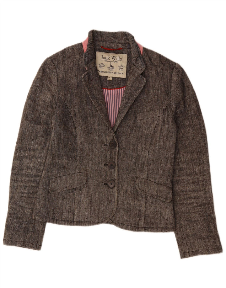 Jaqueta blazer feminina de 3 botões JACK WILLS Reino Unido 10 linho cinza pequeno