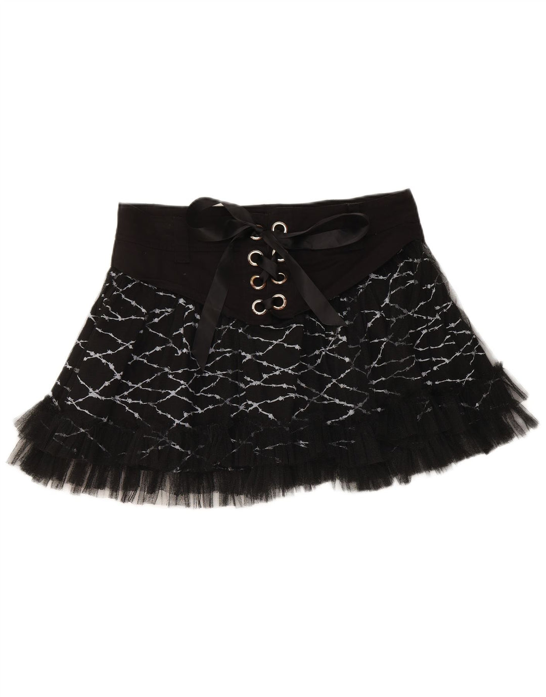 HELL BUNNY Mini saia tutu feminina XL W36 algodão preto