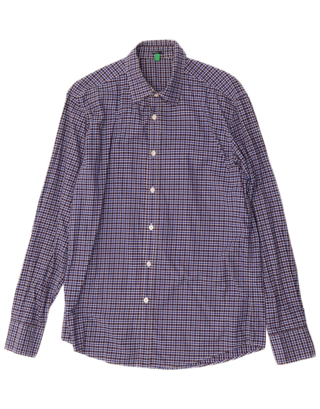 Camisa masculina Benetton Regular Fit média xadrez azul