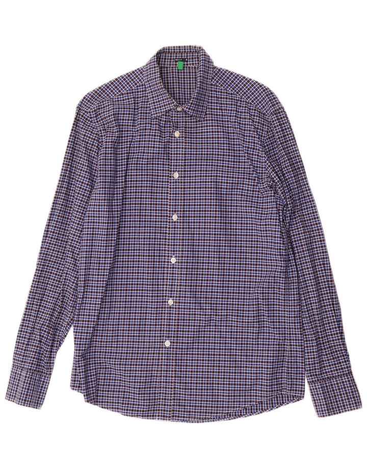Camisa masculina Benetton Regular Fit média xadrez azul