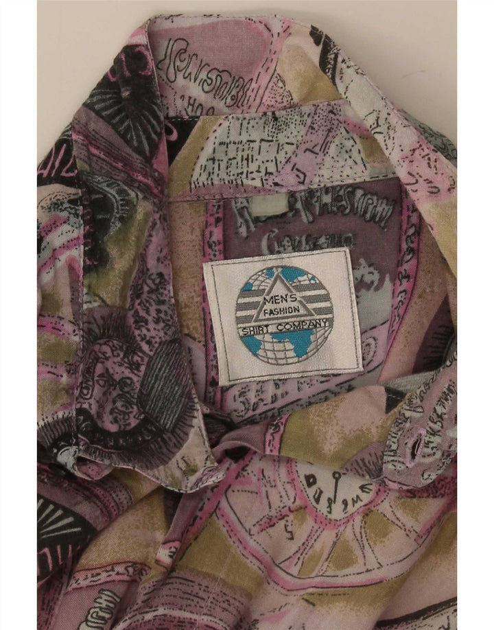 Camisa masculina vintage abstrata padrão manga curta média multicolorida