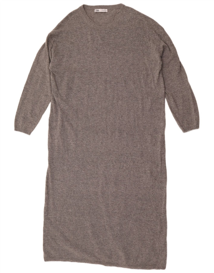 Zara Vestido feminino maxi manga comprida, Reino Unido 14 Lã cinza médio