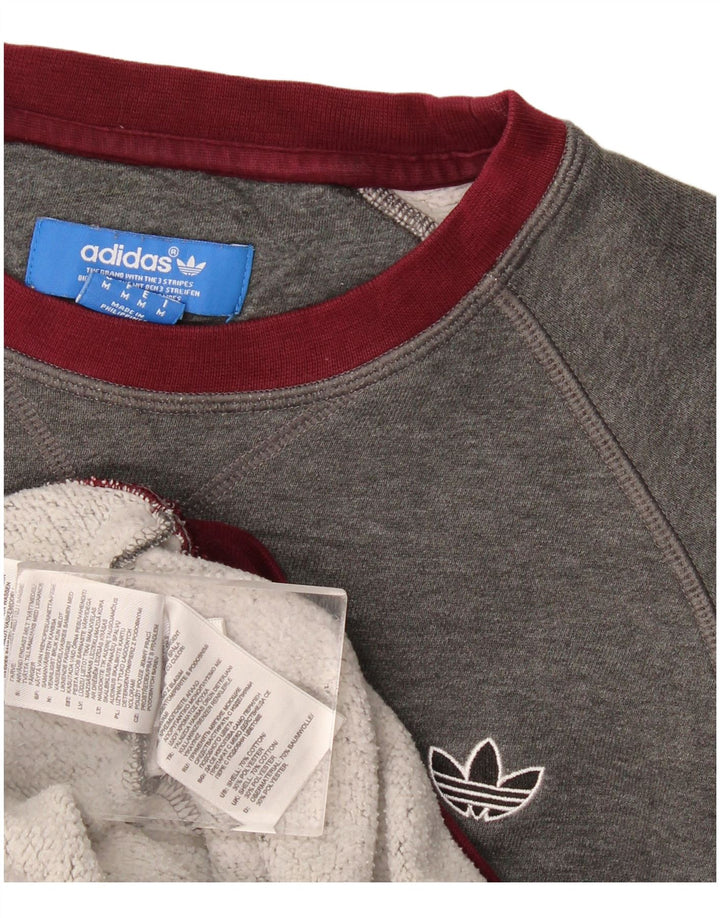 Adidas Mens Moletom Jumper Médio Cinza Colorblock Algodão