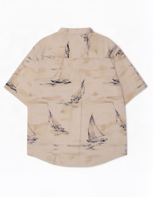 Puritan Mens Abstract Padrão Camisa de manga curta 2XL algodão bege