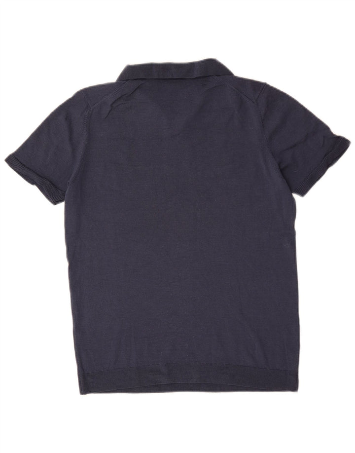 Suéter masculino Massimo Dutti de manga curta com gola polo, azul marinho médio