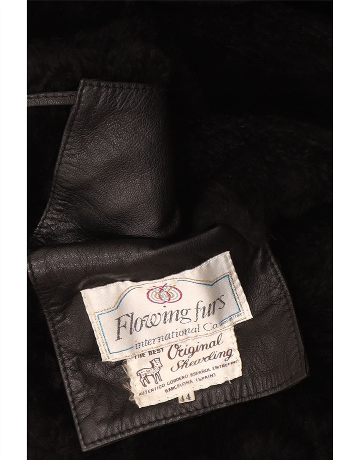 Casaco feminino vintage de shearling IT 44 médio preto floral shearling