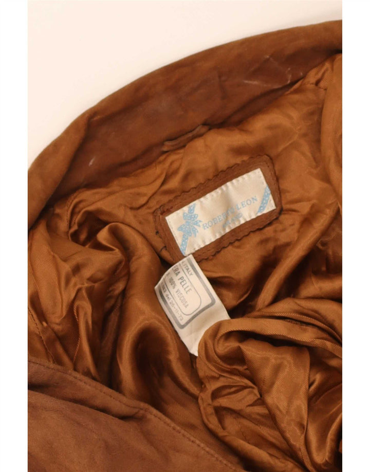 Jaqueta blazer feminina vintage de camurça com 2 botões Reino Unido 12 couro bege médio