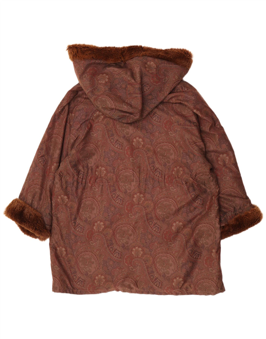 Sobretudo feminino vintage com capuz grande UE 42 grande lã paisley marrom