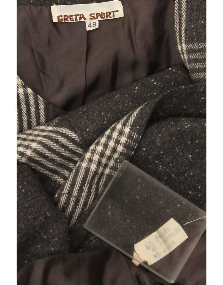 Sobretudo feminino vintage IT 48 XL cinza xadrez angorá
