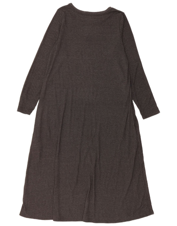 Vestido maxi feminino de manga comprida Marks & Spencer UK 16 poliéster cinza grande