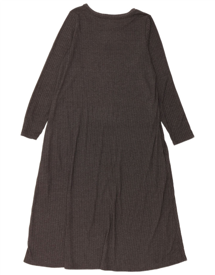 Vestido maxi feminino de manga comprida Marks & Spencer UK 16 poliéster cinza grande