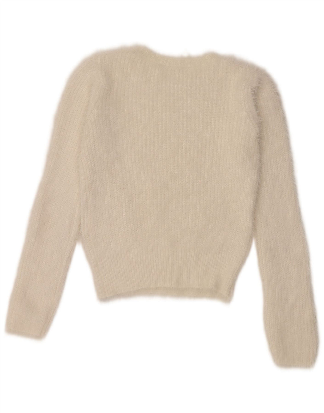 Zara Suéter feminino cropped com gola redonda UK 12 Médio Off White