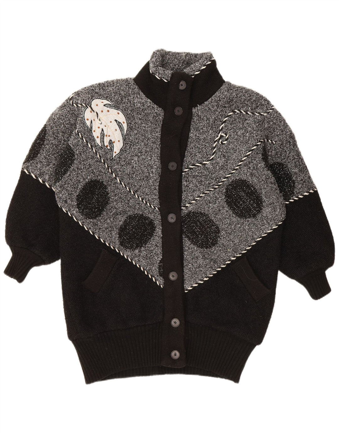 Suéter cardigã feminino VINTAGE UK 22 3XL preto colorblock