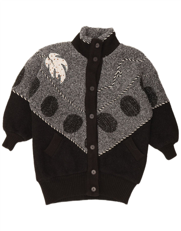 Suéter cardigã feminino VINTAGE UK 22 3XL preto colorblock