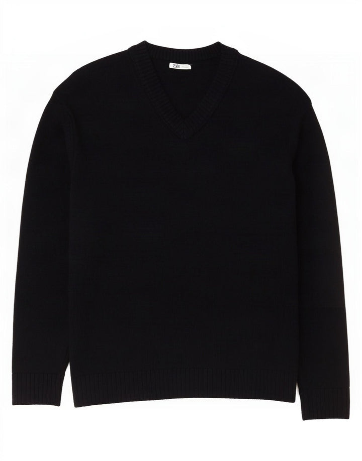 Suéter masculino Zara com decote em V grande algodão preto
