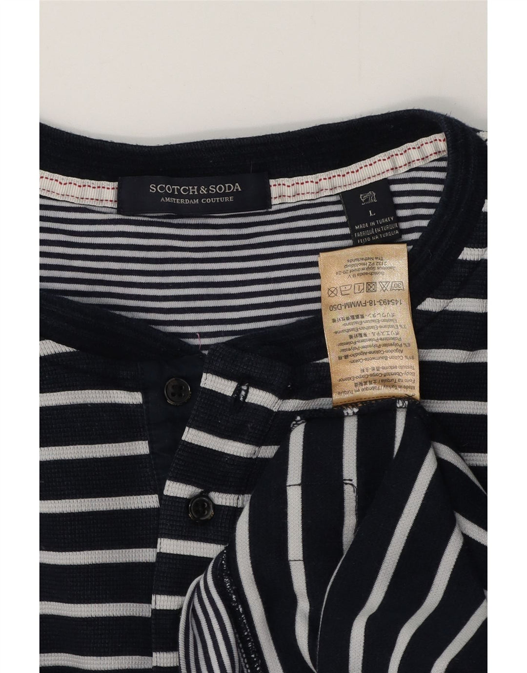 SCOTCH & SODA Camiseta masculina de manga comprida grande algodão listrado azul marinho