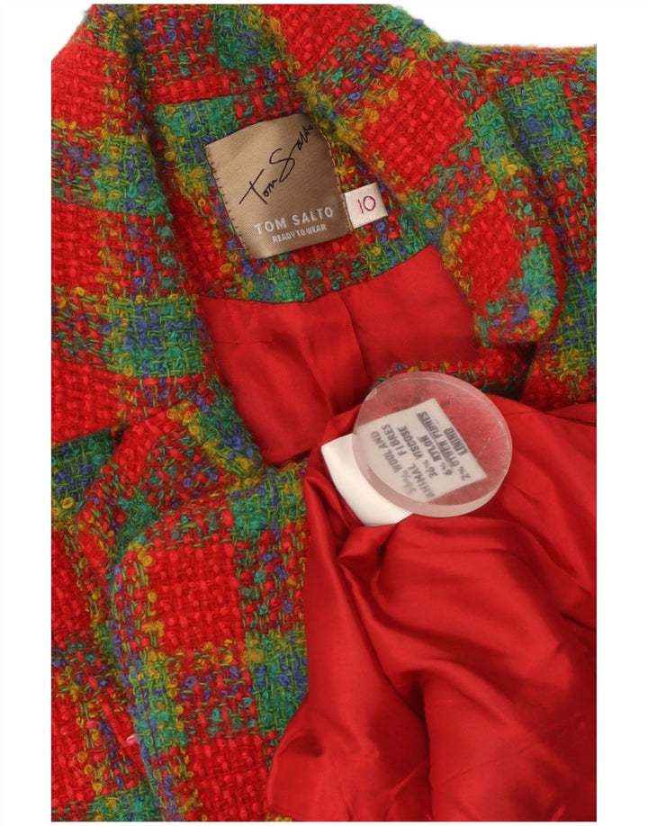 Jaqueta blazer feminina vintage com 3 botões Reino Unido 10 pequena lã xadrez vermelha