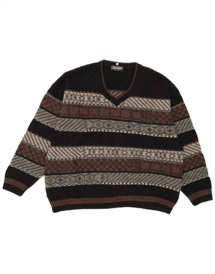 Suéter masculino Demiro com decote em V IT 54 XL lã geométrica multicolorida